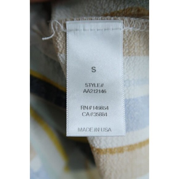 Sadie and Sage Cream Gray Striped Tie Front Crepe Short Sleeves Womens Sz Small - Picture 8 of 9